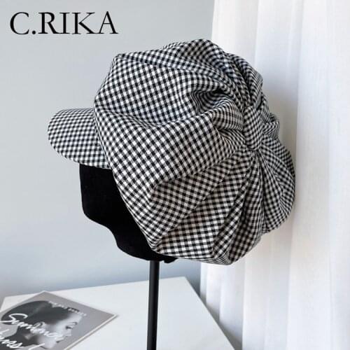 Autumn Winter Houndstooth Berets Women Fashion Vintage Cloud Hat Lady Girl Outdoor Travel Casual Beret Hat Octagonal Painter Hat