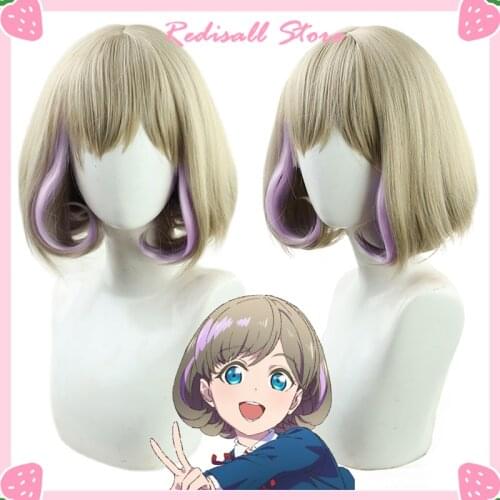LoveLive! Superstar!! Tan Kuku Cosplay Liella! Tang Ke Ke Wig Short Linen Highlight Pink BOBO Hair Role Play Casual Wear
