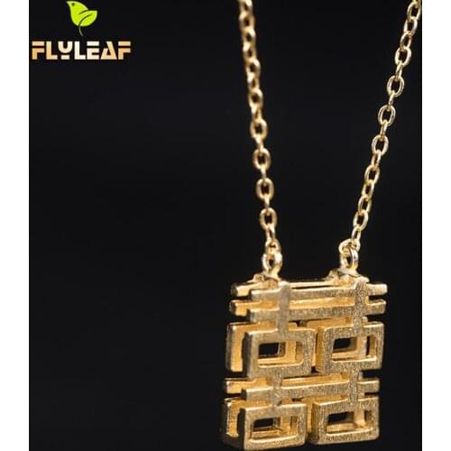 925 Sterling Silver 18k Gold Chinese Chinese Word Like Necklace Women Bring Good Luck Lady Girl Gift Fine Jewelry