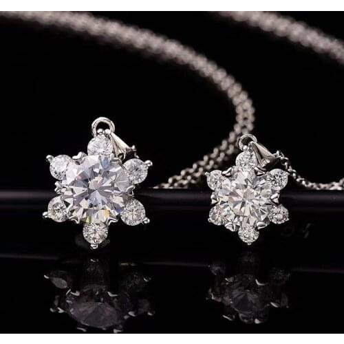 Sterling silver 925 necklace hexagon snowflake moissanite 2.00ct pendant 925 sterling silver chain necklaces for women