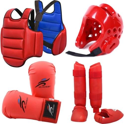 Karate Gloves Taekwondo Dobok Sparring Gear Uniform Set Helmet Shin Guards Boxing Equipment MMA Team Chest Suit Body Protection