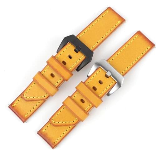 Genuine Leather Watchstrap Yellow Handmade Watchband 20mm 22mm Watch Straps for Men Replacement Wist Bracelet
