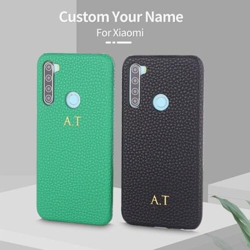 Luxury Custom Initial Name Pebble Leather Phone Case For MI 8 9 Redmi Note 7 Pro 8 Pro Personalized Letters Phone Funda Coque