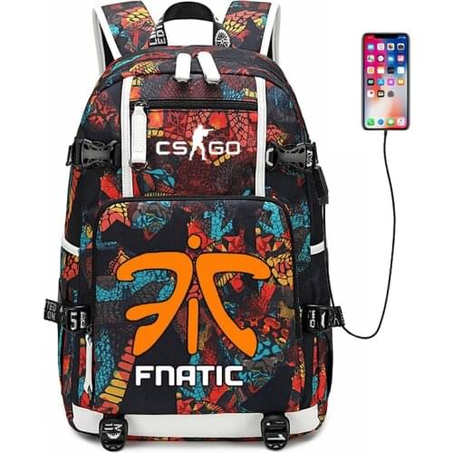 CS GO FNATIC Virtus Backpack USB Port Rucksack Bag Snake Pattern Teenager Student School Bags travel Shoulder Laptop Bag