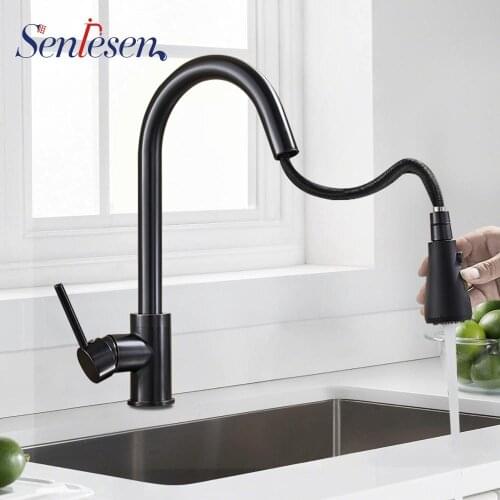 Senlesen Matte Black Kitchen Faucet Pull Out Kitchen Tap Two Water Outlet Modes Single Handle Deck Mounted Water Mixer Taps