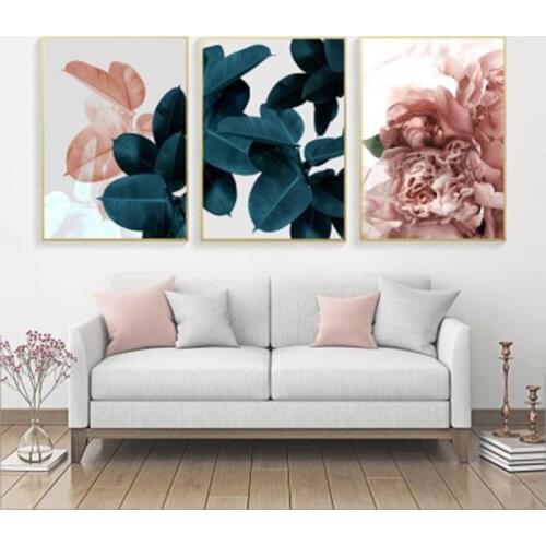 Modern Abstract Green Plant Pink Rose Canvas Art Painting Nordic Poster Home Decoration Painting Living Room Wall Hanging Pictur