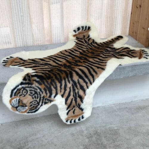 Tiger Designer Artificial Wool Faux Fur Rugs Skin Leather Anti-slip Door Mat Bedside Bathroom Foot Pad 117x85CM