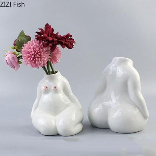 Fat Character Vases Body Statue White Ceramic Sculpture Ornaments Quality Porcelain Flower Arrangement Modern Vase Home Decor