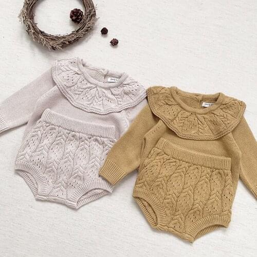 Baby Girls Knitting Clothing Sets Spring Autumn Toddler Baby Girls Clothes Suit Long Sleeve Solid Pullover Sweater+PP Shorts