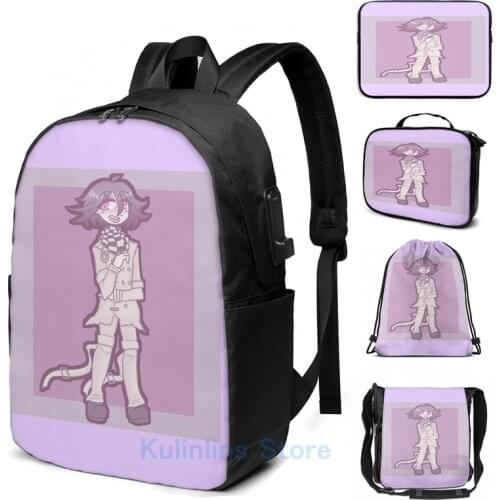 Funny Graphic print Kokichi Oma USB Charge Backpack men School bags Women bag Travel laptop bag