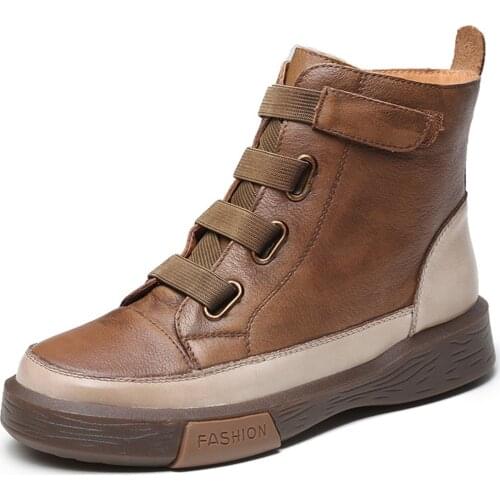 Retro Genuine Leather Boots Women Autumn Winter New Soft Bottom Color Matching High-Top Womens Shoes Martin Boots