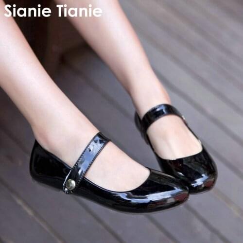Sianie Tianie patent pu leather solid color casual flats round toe lolita woman shoes buckle strap women mary janes size 33-49