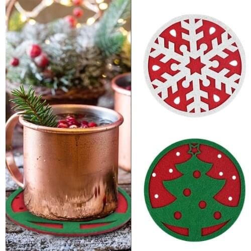 10Pcs Christmas Tea Coaster Christmas Tree Snowflakes Felt Cup Mat Placemat For Dinner Xmas New Year Party Home Decor Drink Pad