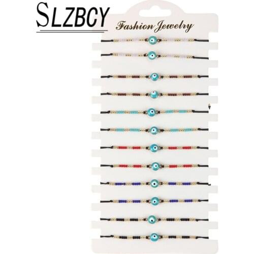 12pcs/set Simple Crystal Beaded Bracelet Blue Evil Eye Charm Bracelets Set Handmade Adjustable Bracelets For Women Men Jewelry