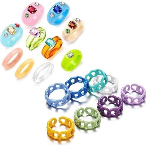 18PCS Resin Acrylic Ring for Women Teen Girls, Chunky Rings with Colorful Chunky Rings for Women
