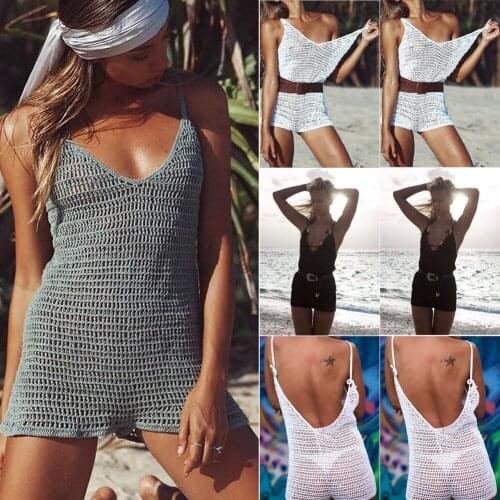 2019 Women Jumpsuit Bodycon Bodysuit Swimsuit One Piece Suits Leotard Romper Crochet Bikini Beach Fishnet Cover Up Tops