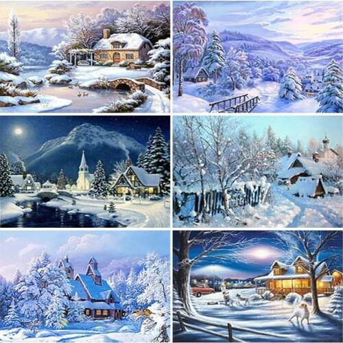 5D Diamond Painting Snow Scenery Picture Rhinestones Diamond Embroidery Cross Stitch Winter Landscape DIY Mosaic Wall Sticker
