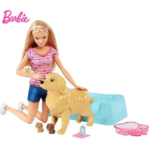 Barbie Dog Care Combo Newborn Pups Doll & Pets 3 Puppies Dog Kids Toy Dog Care Toy Set Girl Doll Toy Christmas Gift FDD43