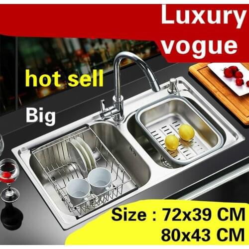Free shipping Apartment kitchen double groove sink high quality wash the dishes 304 stainless steel hot sell 72x39/80x43 CM