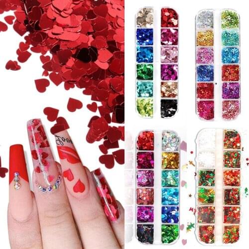 12 Girds Holographic Nail Glitter Butterfly 3D Flakes Sparkly Colorful Sequins Spangles Polish Manicure Nails Art Decoratio