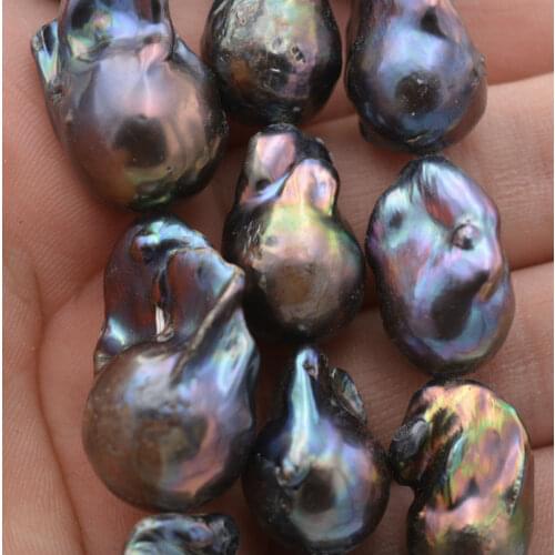 Natural 16x22mm black baroque Black keshi reborn pearl loose beads