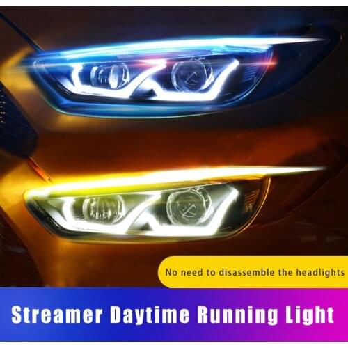 2pcs LED DRL Car Daytime Running Light Flexible Waterproof Strip Auto Headlights White Turn Signal Yellow Brake Flow Lights 12V