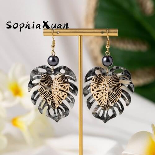 SophiaXuan Hawaiian Acrylic Drop Earrings Vintage Geometric Triangle Flower Dangle Earring Jewelry Earrings Wholesale for Women