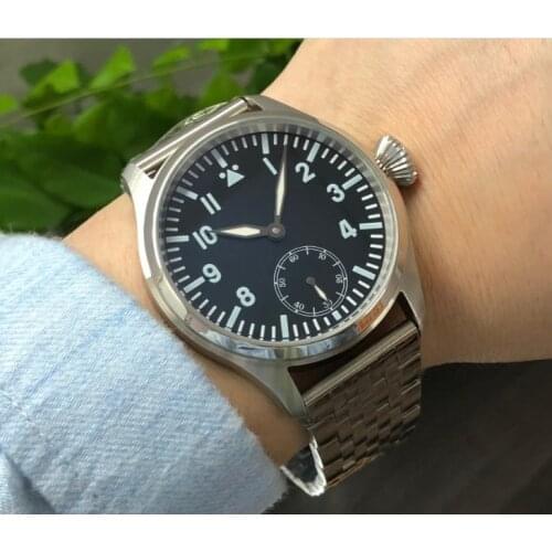 47mm GEERVO black dial Asian 6498 17 jewels Mechanical Hand Wind movement pilot mens watch luminous Mechanical watches gr304-g