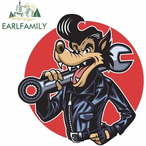 EARLFAMILY 13cm x 12.5cm for Wolf Wearing Leather Jacket Funny Car Stickers Vinyl Sticke Car Accessories Waterproof VAN Decal