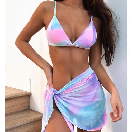 Swimwear Women Sexy Bikini 2021 New Three Piece Bikinis Set Cover Up Swimsuit Dress Bathing Suit Beachwear Brazilian Biquini L