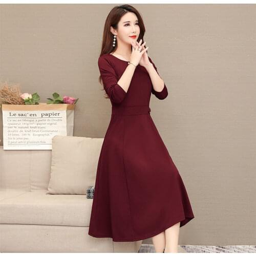 L-5XL Plus size 2020 Fashion Solid A-line Autumn Dress Women Elegant Temperament Ruffles O-Neck Long Sleeve Casual Dresses