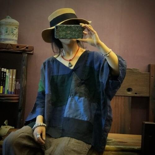 Women V Neck Linen Plus Size Blouse Tops Ladies Flax Irregular Shirts Female 2021 Summer Loose Shirt