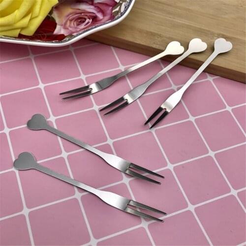 10PCS Mini Fruit Fork Stainless Steel Cake Dessert Snack Salad Flatware Two-tine Fork Table Cutlery Kitchen Tools Party Decor