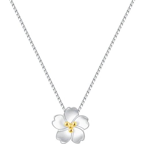 Fashion Necklace Gifts Chain Cherry Blossoms Pendant Women Silver Plated Jewellery