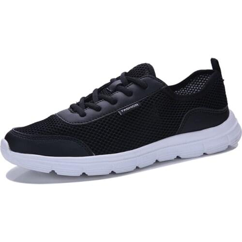 Mens shoes summer mesh upper black flat casual shoes fashionable lace up Non-slip soft sole breathable AND comfortable shoejg