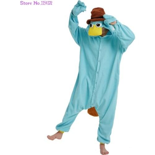 Men PajamasFor Adults Monster Cosplay Costume Animal Onsie Pyjamas (XXL Suit 180-200CM)Perry the Platypus Kigurumi Women Onesie