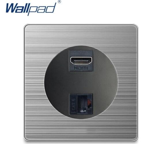 Wallpad HDMI-compatible DATA COM CAT6 Wall Power Socket Electric Outlet Silver Stainless Steel Panel For Home