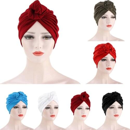 New Women Turban Muslim Hijab Knot Cap Pleated Chemo Caps Cancer Hat Hair Loss Cover Beanie Bonnet Head Wrap Scarf Headwear Arab