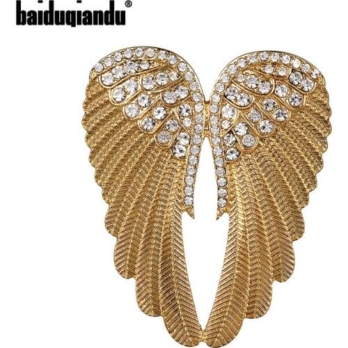 Baiduqiandu Brand New Arrival Gold or Silver Color Plated Rhinestones Large Archangel Wing Brooch Pins
