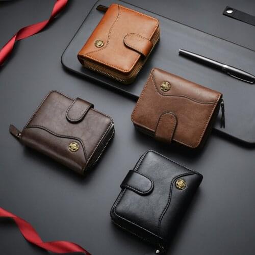 Wallet mens retro wallet short mens multifunctional wallet zipper coin purse wallet
