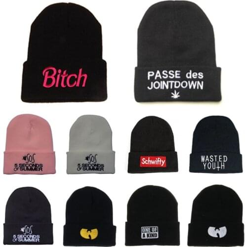 Solid Unisex Casual Letters Embroidered Knitted Beanies Hats Autumn and Winter Soft Warm Knitted Cap Women Men Hip Pop SkullCap
