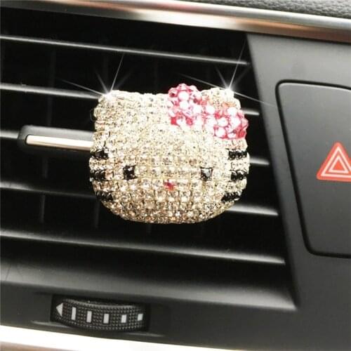 Car Air Freshener Perfume Women Diamond Hello TK Cat KT Air Conditioner Outlet Aromatherapy Clip Essential Oil Diffuser