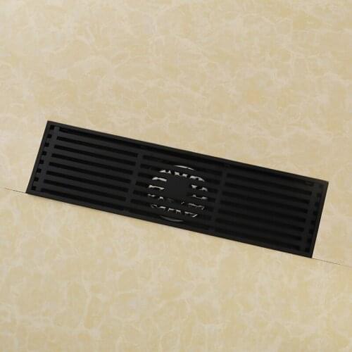 Suitable for home hotel villadom black solid brass 300 x 83mm square anti-odor floor drain bathroom balcony shower drain