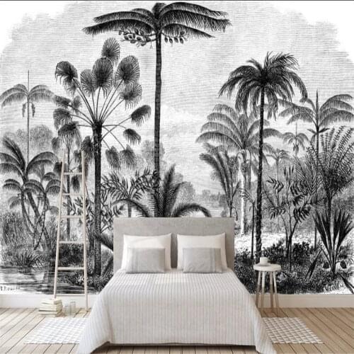 XUESU Custom Wallpaper Black and White Big tree Tropical Rainforest Coconut Tree modern TV Sofa Background wall 3d Wallpaper