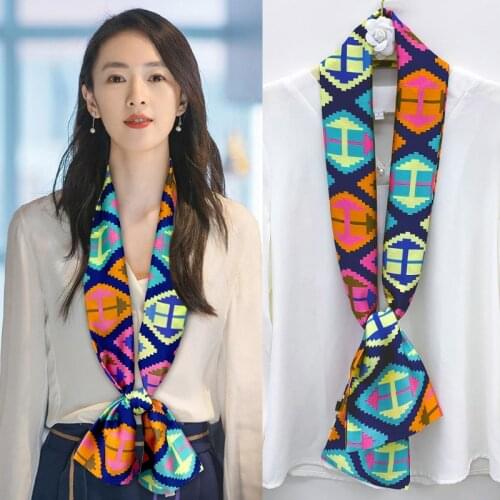 HOT French Retro Womens Satin Silk Neck Scarves Double Printing Joker Small Strip Decorative Thin Ladies Neckerchiefs 15X145CM