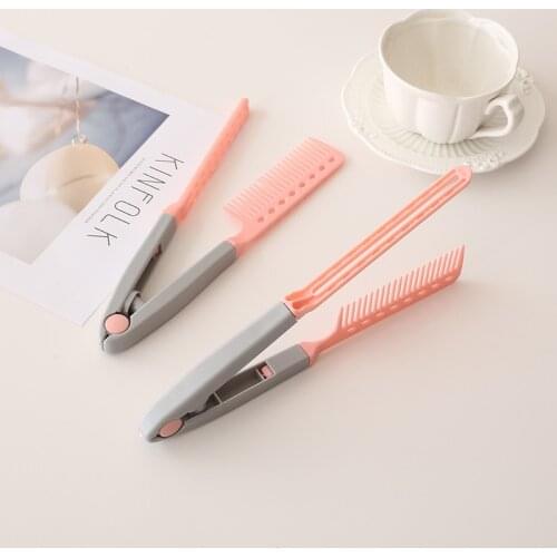 Portable V Type Hair Straightener Comb Folding DIY Hair Brush Roller Rotate Styler Comb Hair Styling Clip Tool