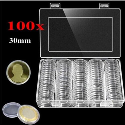 100pcs/lot Transparent Plastic Coin Holder Coin Collecting Box Case for Coins Storage Capsules Protection Boxes Container 30mm