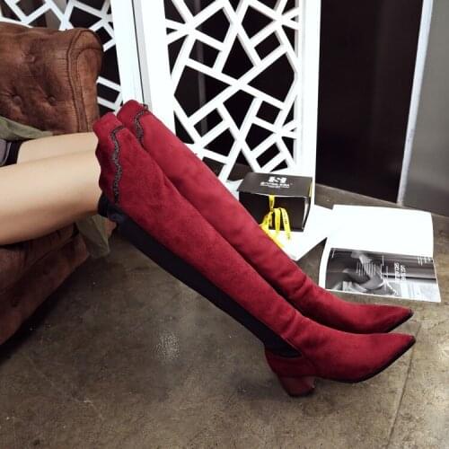 Big Size 9 10 11-17 thigh high boots knee high boots over the knee boots women ladies boots Lace splicing sleeve