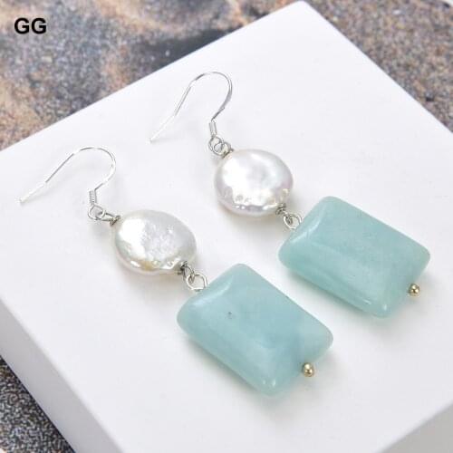 GuaiGuai Jewelry White Coin Pearl Amazonite Silver Hook Earrings