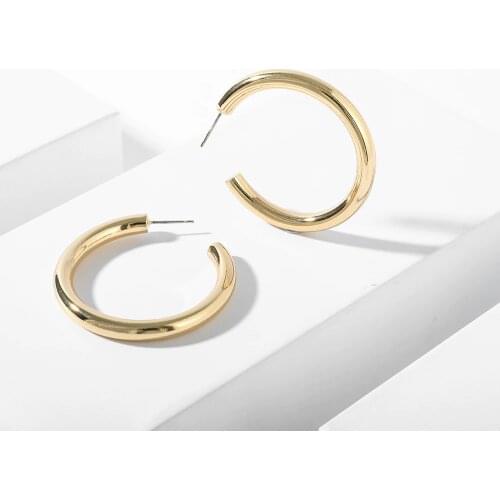 New Fashion Gold Color Alloy Hoop Earring For Women Classic Thick Tube Big Round Loop circle earrings Female Jewelry